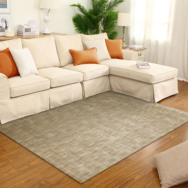 Tapis abstrait beige tissé à la main 5 pi x 8 pi résistant aux taches