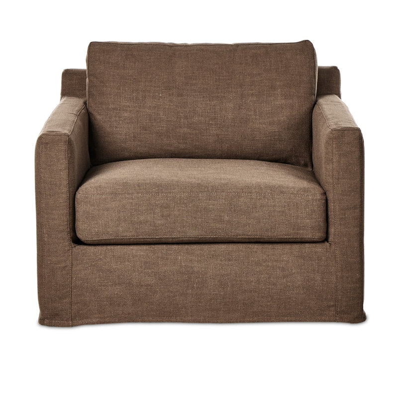 Hampton Slipcovered Swivel Armchair, Antwerp Cafe Linen Blend