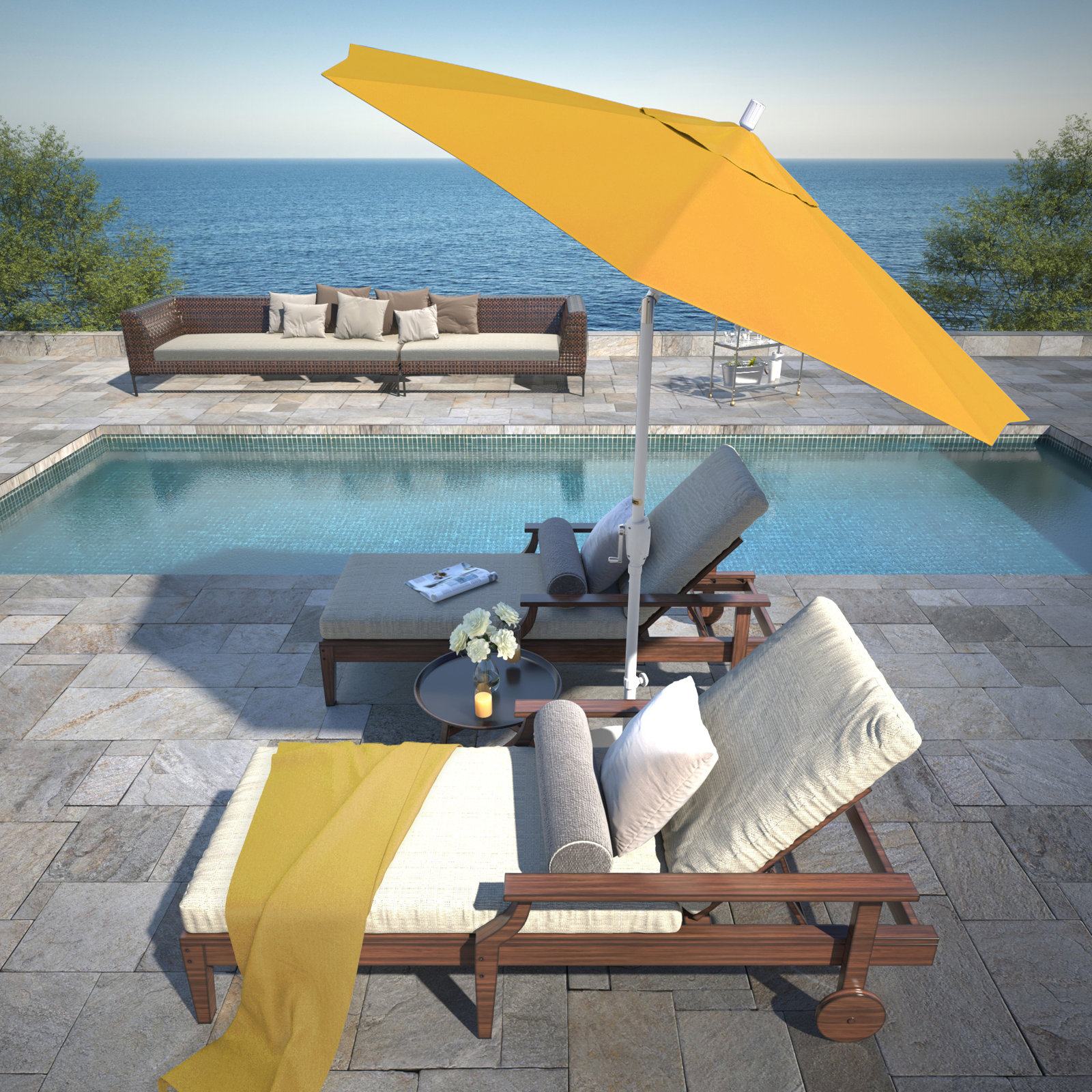 90'' Outdoor Umbrella, Sunbrella®, White, Canvas Sunflower Yellow Sunbrella® Canvas