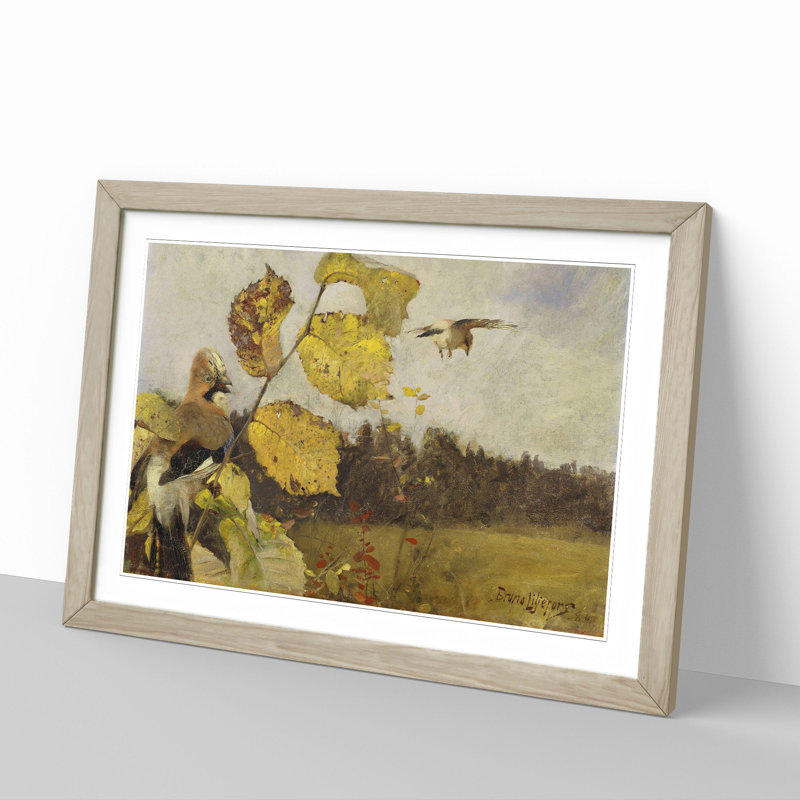Jay Birds by Bruno Liljefors - Picture Frame Painting, 36cm H x 48cm W x 2cm D, Oak