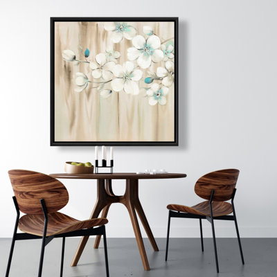 Fleurs blanches sur bois - Arbres décor de bureau encadré sur toile