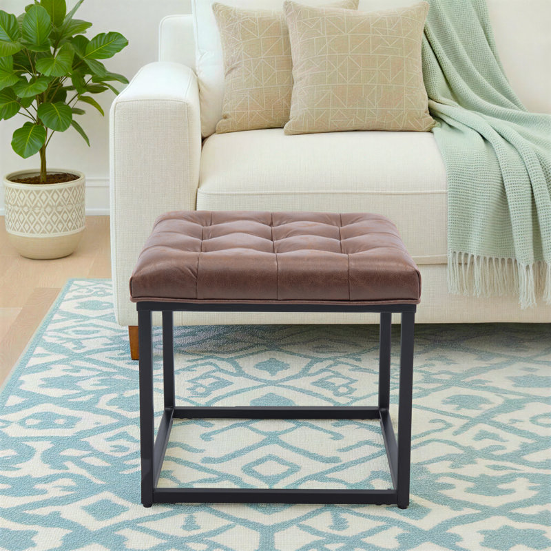 Reade Faux Leather Ottoman, Walnut Brown 