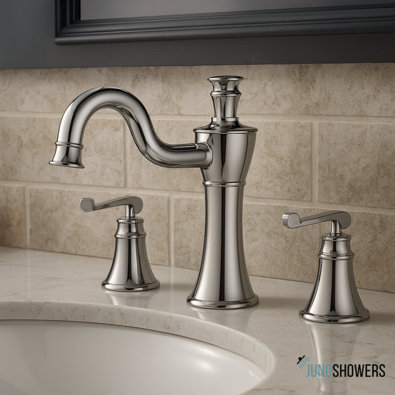 Robinet de lavabo chromé à poignée triple Bracilia - Robinet mélangeur à cascade à 2 trous