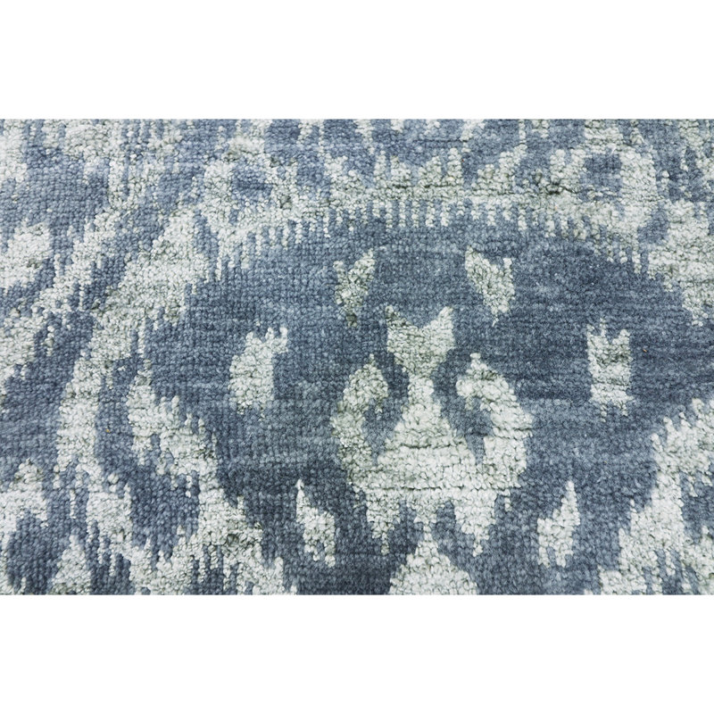 Tapis gris clair / noir / bleu noué à la main de haute qualité, Rectangle 9 pi x 12 pi