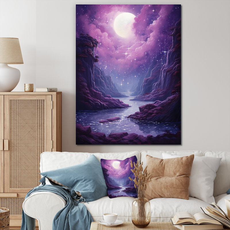 Surréalisme prune cosmique cascade III, Toile tendue, H 32 po x l 16 po x P 1 po