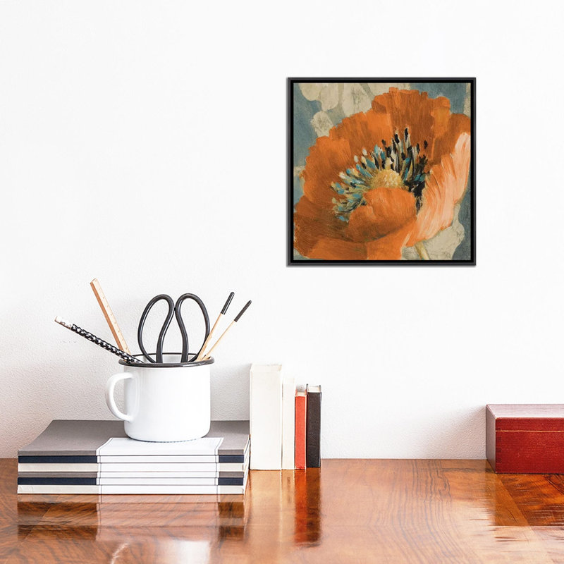 «Orange Poppy» par Lanie Loreth - peinture sur toile tendue, Toile encadrée flottante noire patinée