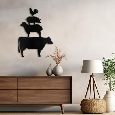 Chicken Pig Horse Cow Minimalist Modern Animal Metal Wall Art Decor Accent Hangings Home Decoration