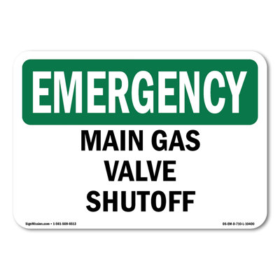 Main Gas Valve Shutoff Aluminum Sign 10" X 7"