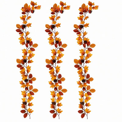 Paquet de 3 guirlandes de feuilles d'automne, 5,9 pieds de vignes artificielles d'automne, guirlande d'automne, feuilles d'érable, décor de l'Action de grâce pour la maison, mariage, foyer, Noël