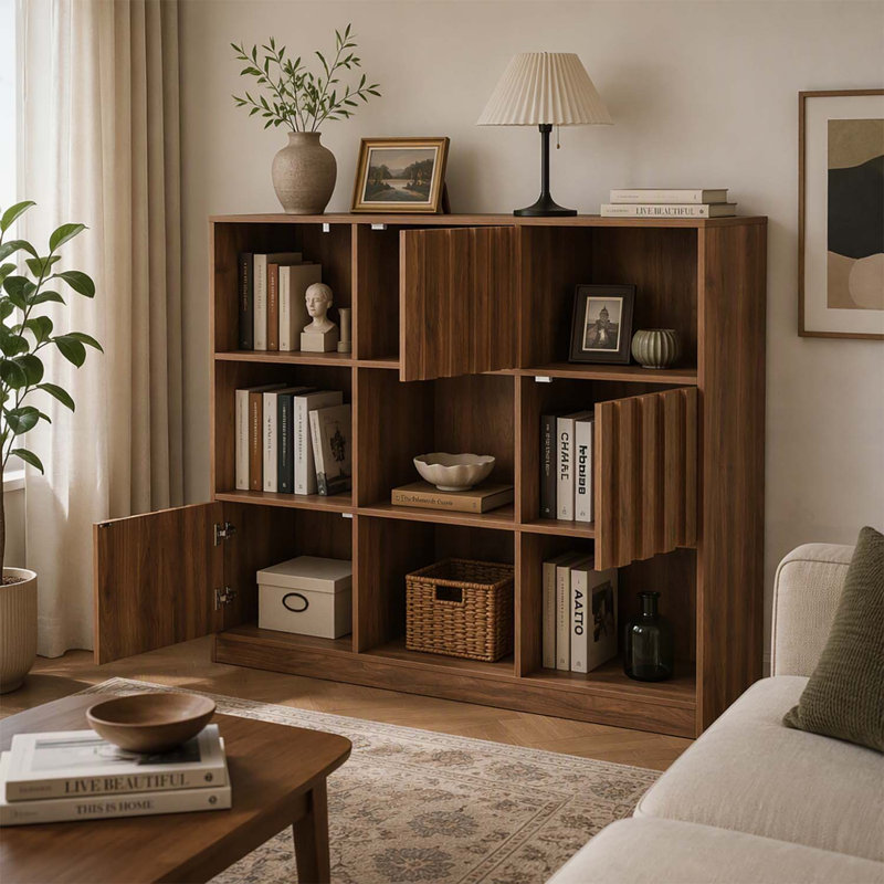 Bibliothèque autoportante cubique avec portes offrant des solutions polyvalentes de rangement et de présentation pour les besoins d'organisation moderne de la maison
