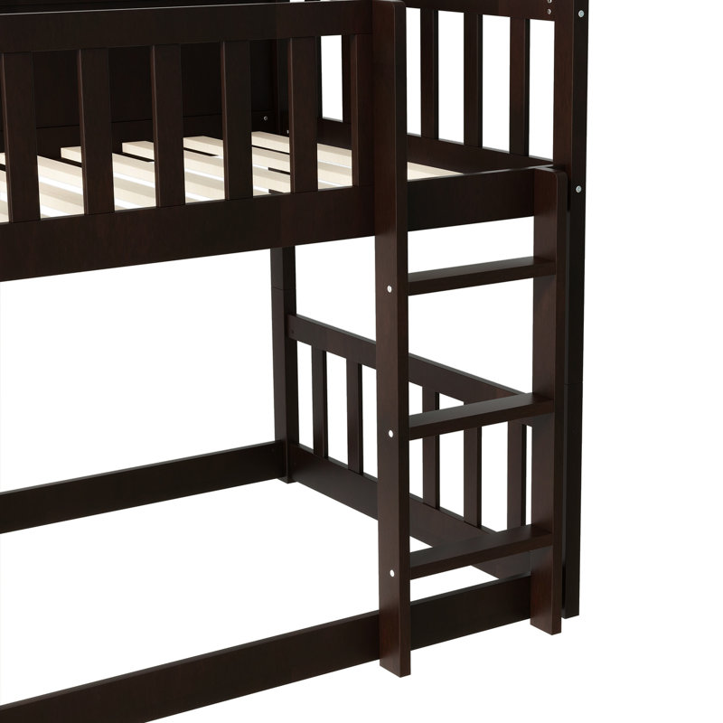 Lit simple superposé triple en bois d'hévéa, échelles, barrières de sécurité amovibles pour la taille de la chambre à coucher,