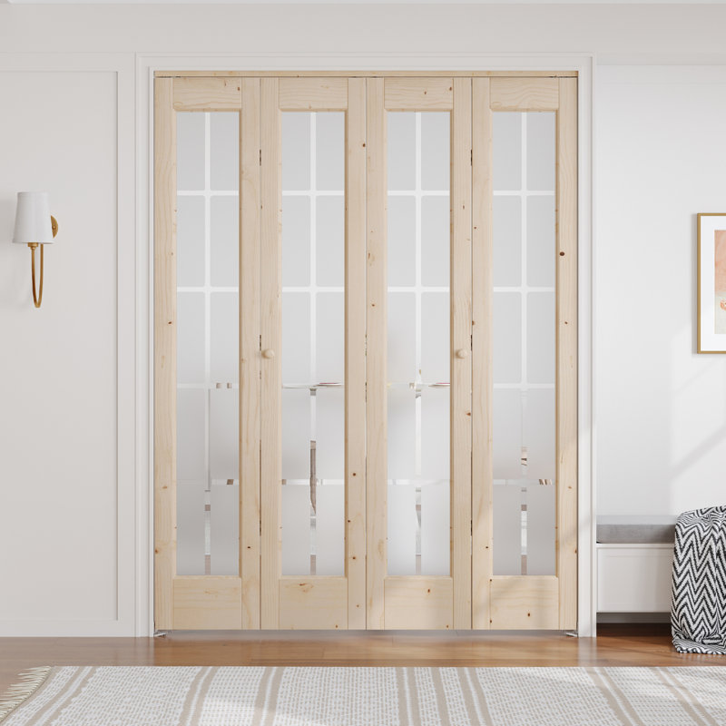 Porte pliante en bois massif non fini avec trousse de quincaillerie d'installation, 64 po x 80 po