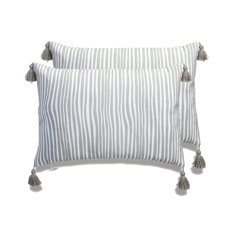 My Cottage Living Outdoor Tassels Outdoor Pillow Cover, Gray