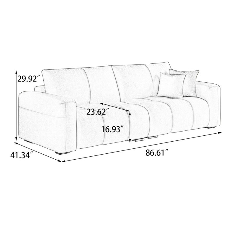 White 100% Polyester Modular Sofa Cushion Couch, 29.92" H x 86.61" W x 41.34" D