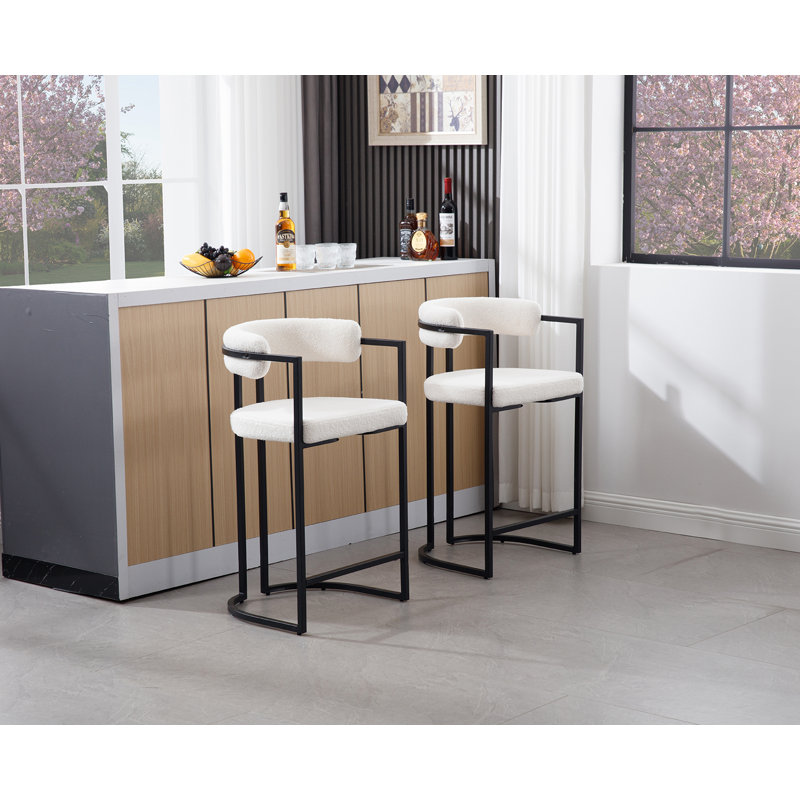Beatryce Upholstered Counter Stool with Metal Frame, Beige