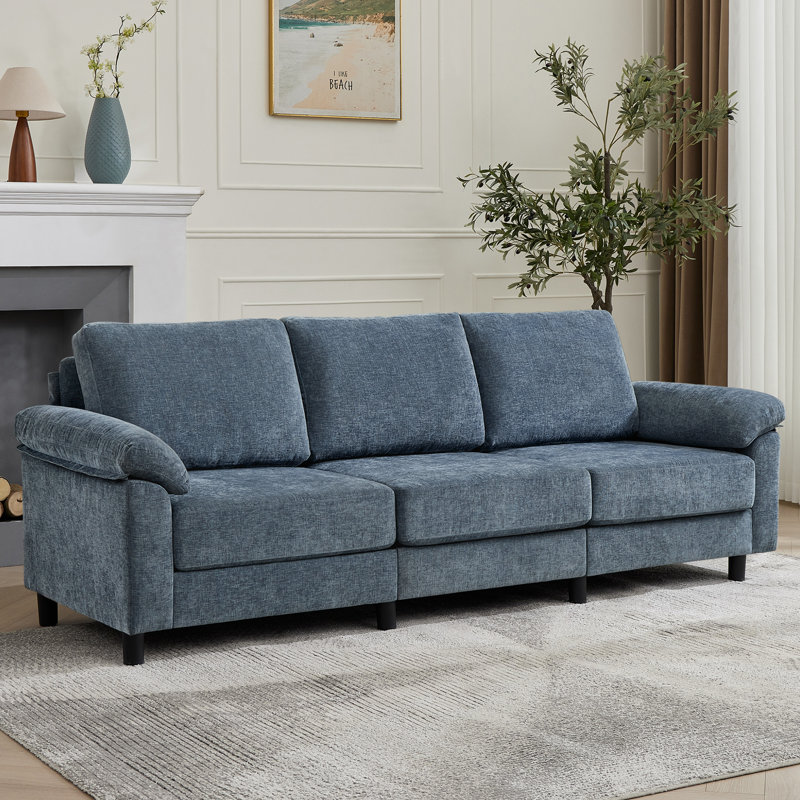 Canapé rembourré 3 places en tissu de chenille de style moderne pour salon avec coussin d'accoudoirs amovible de 90 po Hindy