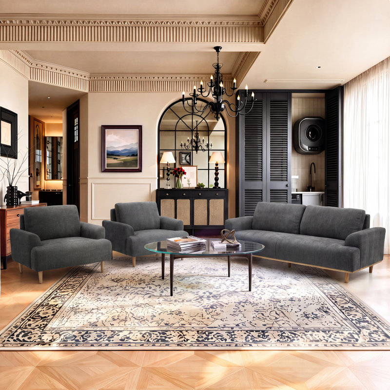 Ensemble de salon standard 3 pièces en chenille douce (ensemble de 3), Dark Gray