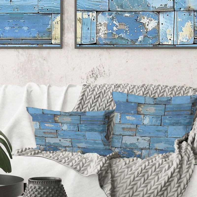 Coussin bleu / beige Country Rustic Wood II - Country, Forme rectangulaire, H 12 po x l 20 po