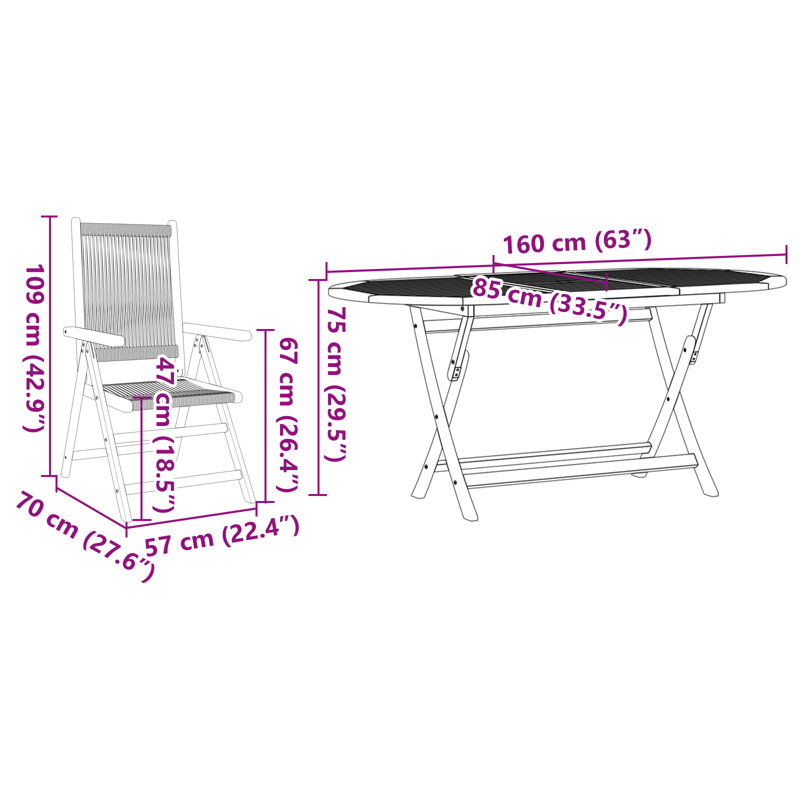 Garden Dining Set Folding Manual 5 Pcs, Black