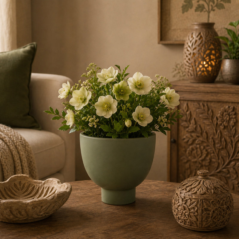 Cole and Grey Ceramic Green Large Decorative Bowl with Elevated Base, Green
