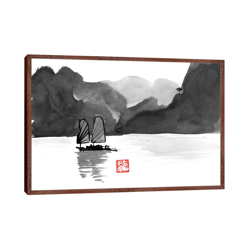 Baie D'along by Péchane - Print on Canvas, 66.04 cm H x 45.72 cm W, Classic Brown Wood Framed
