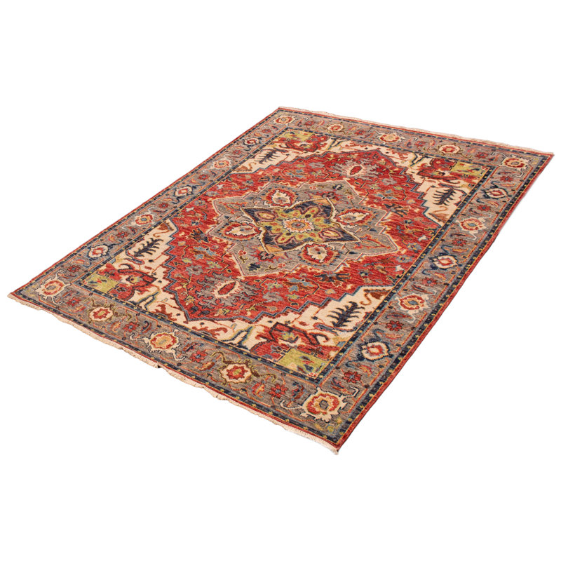 Tapis rouge en laine noué à la main 8 pi 11 po x 11 pi 10 po Jules Serapi