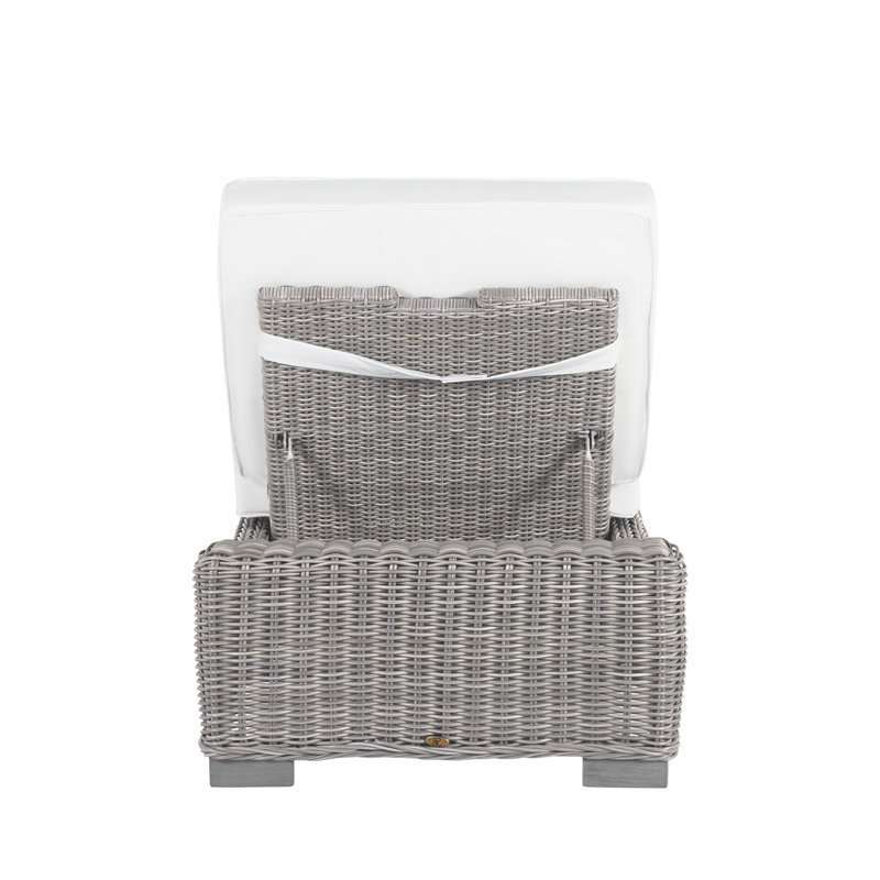 Chaise longue inclinable d'extérieur rustique en résine tressée N-Dura, Welt + remplissage de rêve, Fronde Chambray, Huître