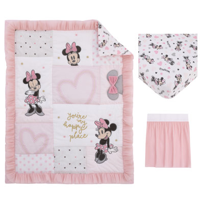 NoJo Disney Minnie Mouse My Happy Place 3 Piece Nursery Crib Bedding Set 