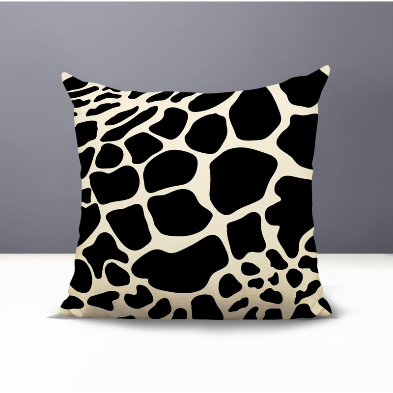 Oreiller carré intérieur / extérieur réversible à imprimé animalier Giro, Carré 17 po, Noir