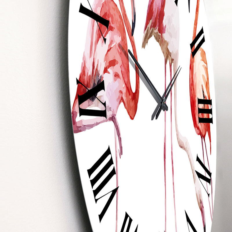 Deux flamants roses sur fond blanc - horloge murale traditionnelle, Moyen