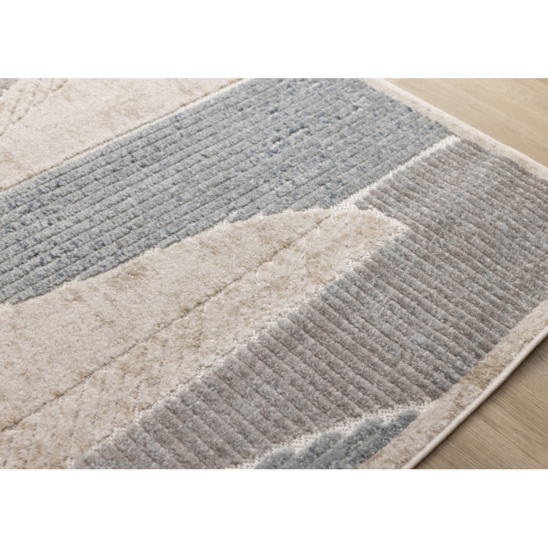 Horicon Geometric Blue Waves Textured High-Traffic Area Rug, Rectangle 5'3" x 7'7"