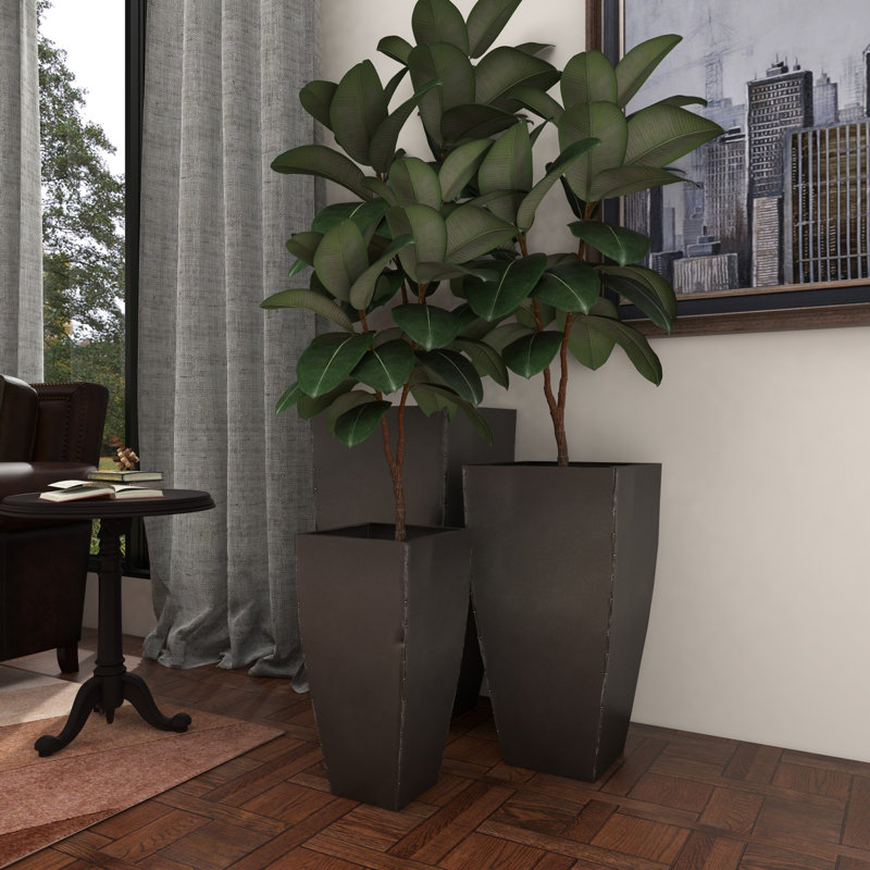 Galerie 3 Piece Metal Indoor Outdoor Planter with Tapered Base Set, Gray