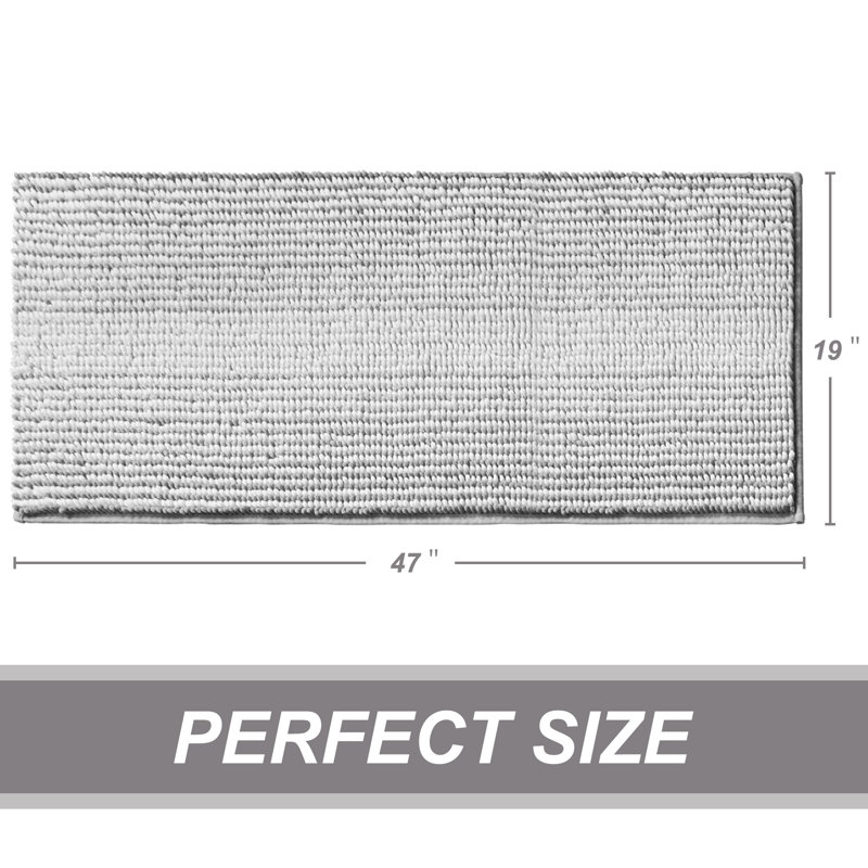 Zager Microfiber Soft Chenille Bath Rug with Non-Slip Backing, Light Gray, 47" L x 19" W