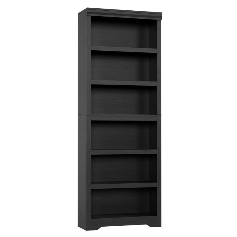 23.6" W Farmhouse Bookcase with Adjustable Shelves, Rustic Floor Standing Open Display Storage Rack, Anti-Slip Bookshelf for Home Office, Living Room & Study-Black，6-Tier