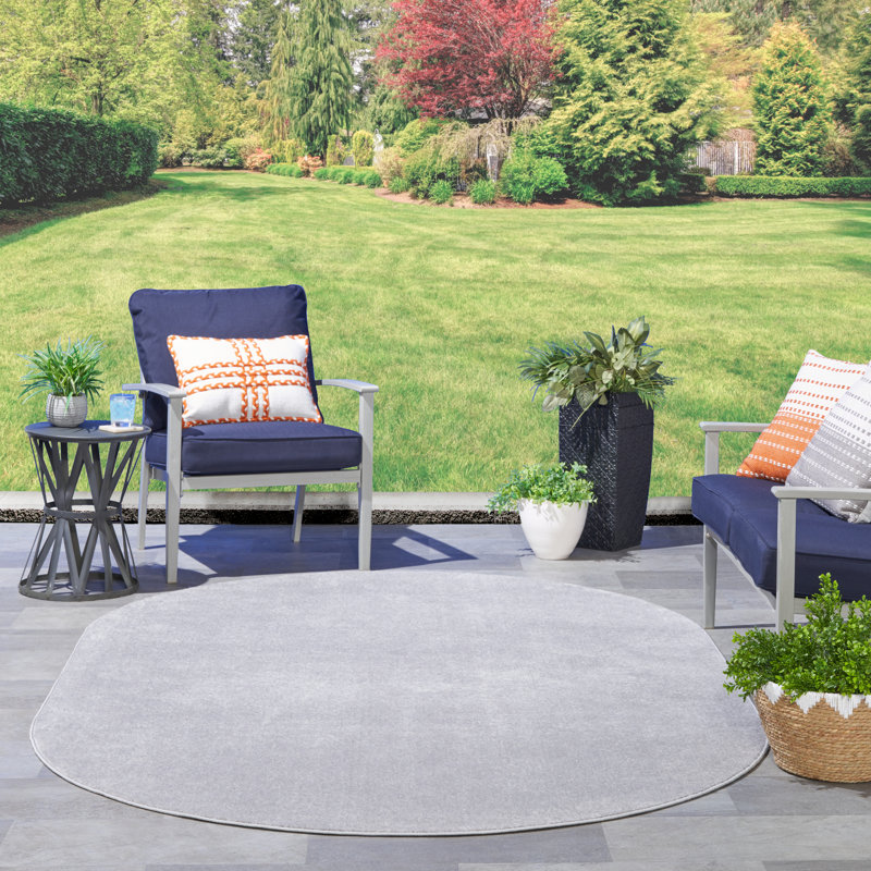 Nourison Essentials Silver/Gray Indoor/Outdoor Area Rug, Oval 6' x 9