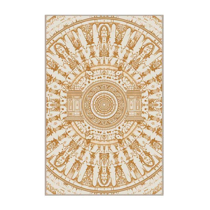 Machine Washable Bergland Ornate Glam Geometric Rug in Beige – Beige Binding, 8x12