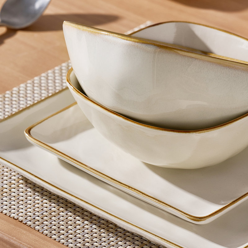Famiware  12 Piece Stoneware Dinnerware Set - Service for 4, Vanilla White