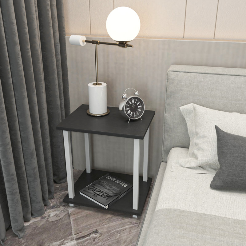 Calvester Nightstand - Modern Square End Table with Lower Shelf, White/Anthracite