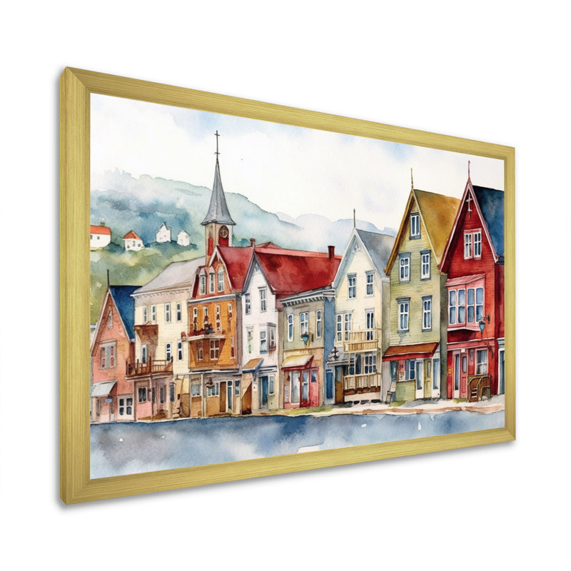 Terre-Neuve côtière rétro II - Canada, art mural, H 34 po x l 44 po x P 1,5 po, Cadre doré simple