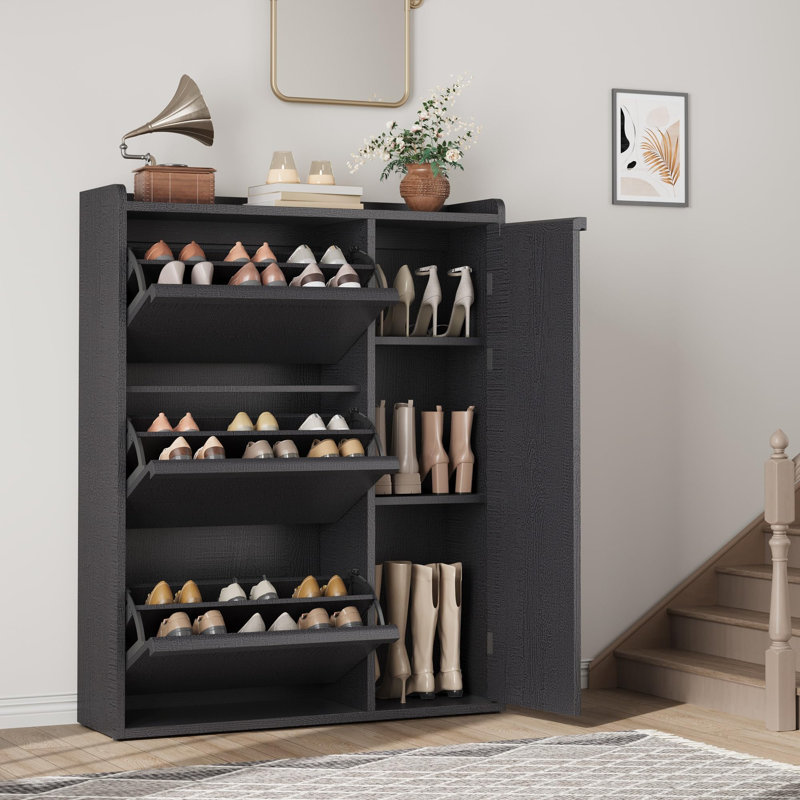 Shoe Cabinet with 2 Flip Drawers, Wooden Shoe Organizer with Adjustable Shelf, Shoe Storage for Entryway, Hidden Shoe Cabinet for Hallway, Living Room