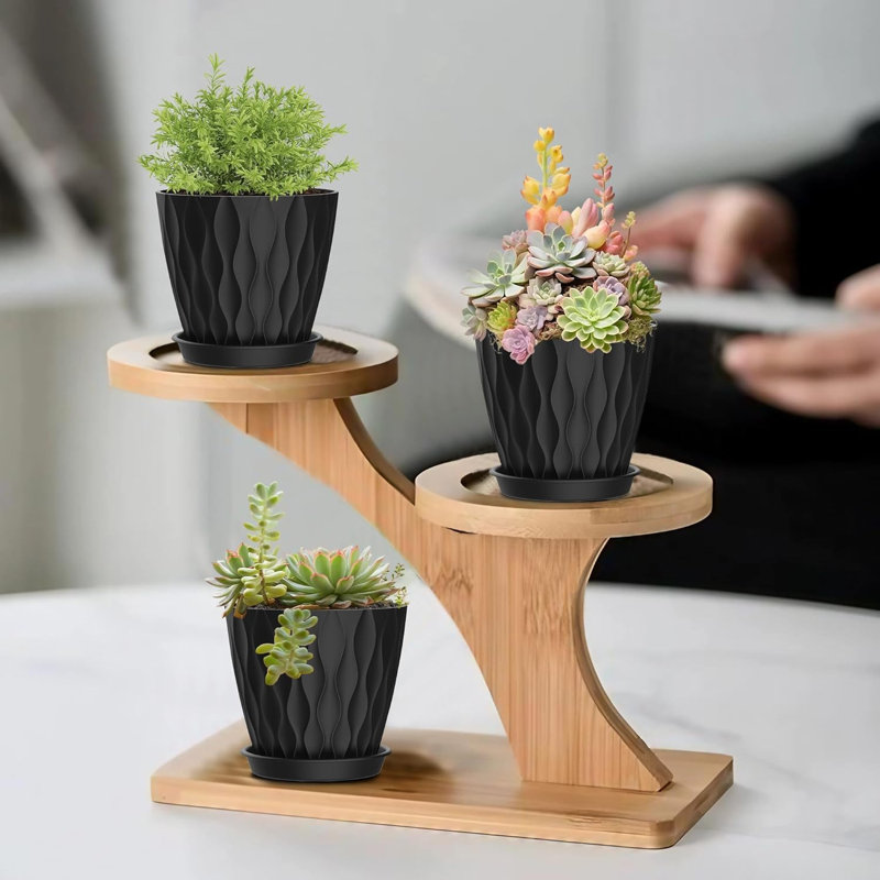 4 Inch Black Plastic Planter Pots Set Of 16 With Trays