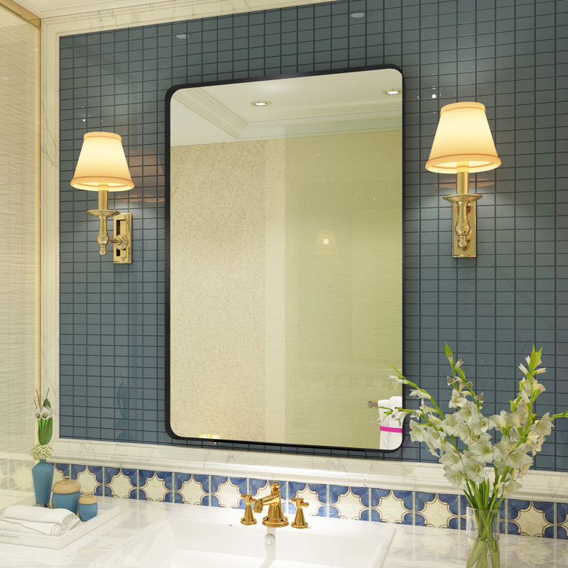 Miroir de salle de bain mural Premium Premium, 28 po x 36 po, Noir mat, Rectangulaire