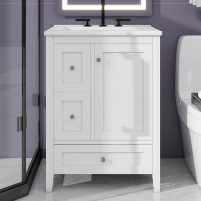 24 Inch Bathroom Sink Cabinet Featuring 3 Drawers Detachable Dividers And Adjustable Shelf