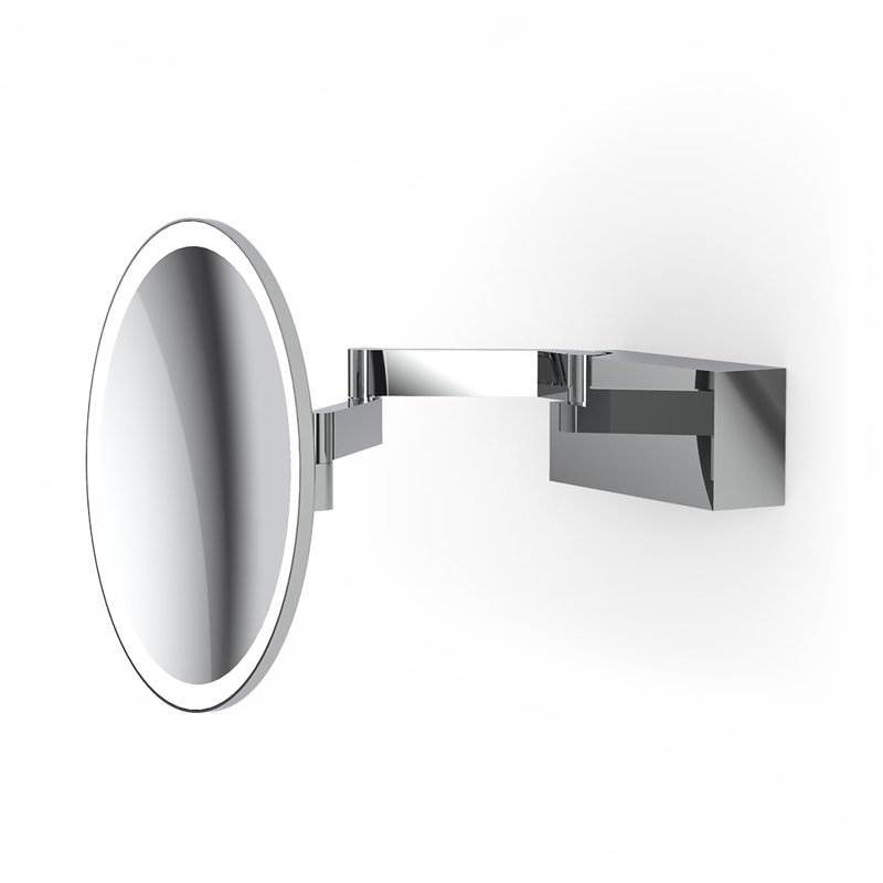 Spiegel Round Metal Lighted Wall Mirror, Polished Chrome