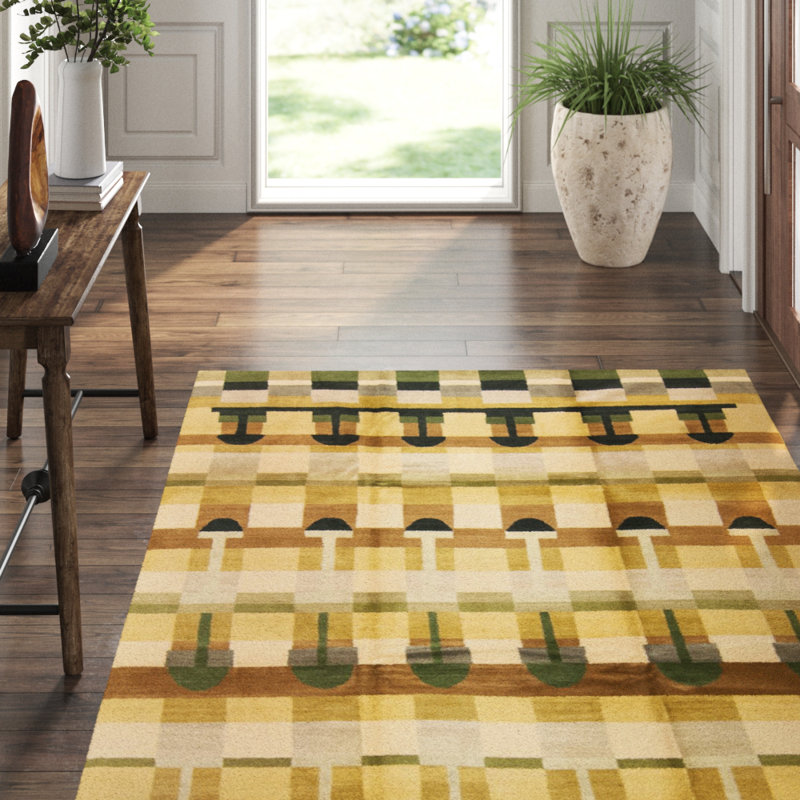 Carlisle Wool Geometric Area Rug in Green/Yellow, Rectangle 10' x 14'