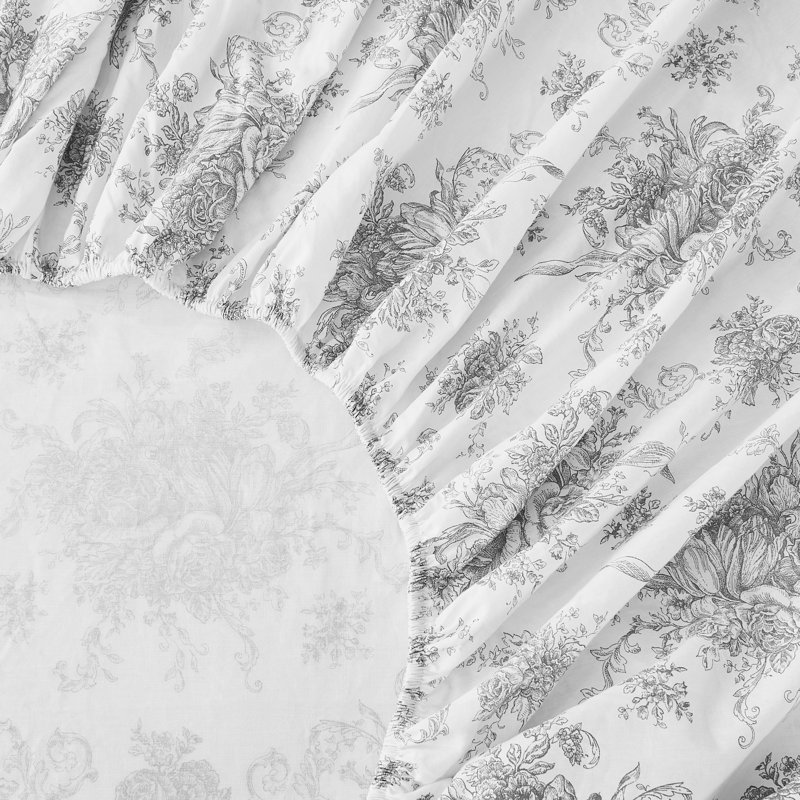 Petit Toile Printed Cotton Percale Sheet Set, Full Sheet Set with 2 Standard Pillowcases, Gray
