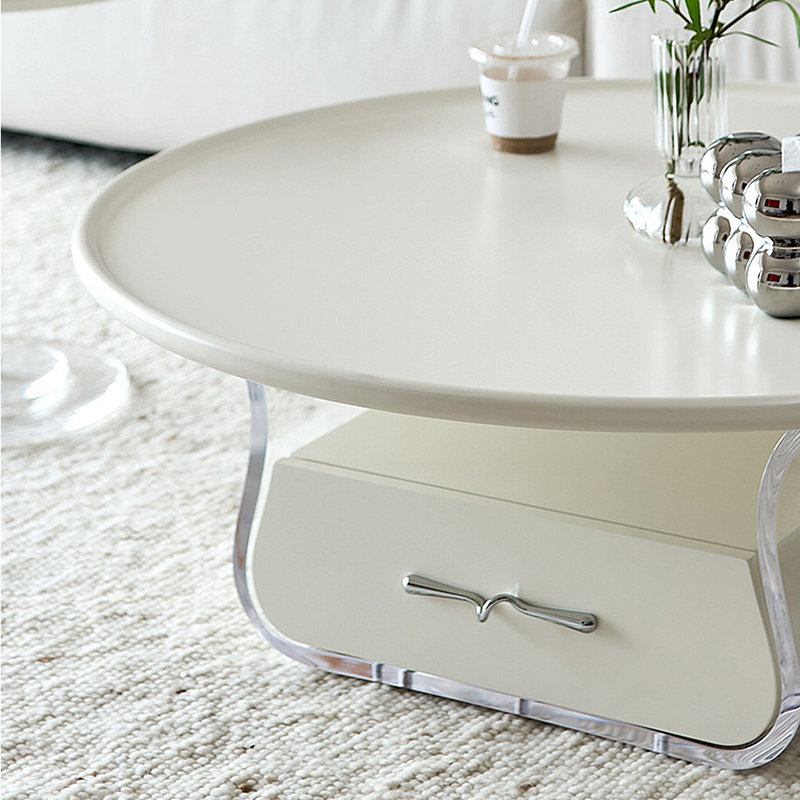 Table basse ronde Style, H 14,17 po x L 31,5 po x l 31,5 po, Crème, crème