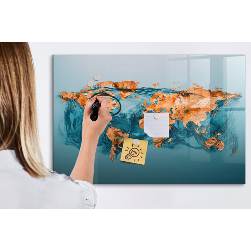 Magnetic Memo Board Whiteboard - 90 x 60 cm - With Marker and Magnets - Abstraction world map