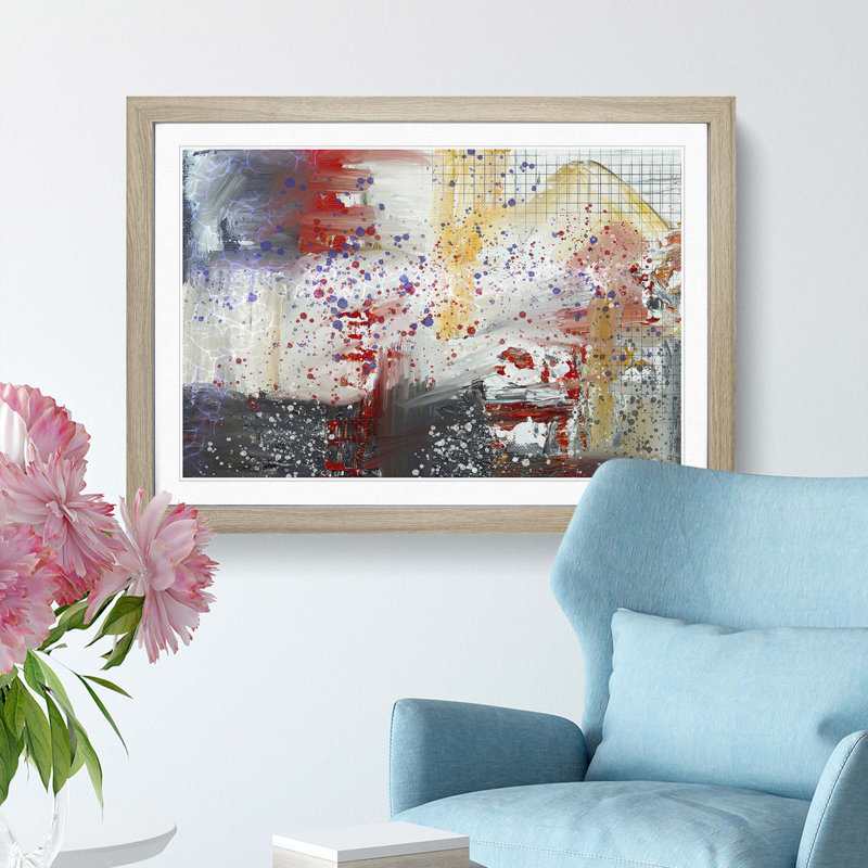 Abstract Art Painting Vol.91 by S.Johnson - Picture Frame Painting Print, 48cm H x 65cm W x 2cm D, Oak Framed