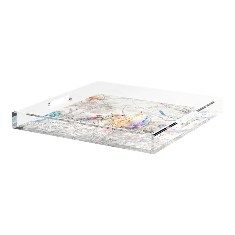 Arcadia Tiger And Zebra Scene Acrylic Square Decorative Tray, 2" H x 18" W x 18" W